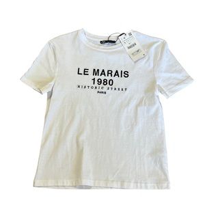 NWT ZARA PARIS WHITE T-SHIRT SIZE SMALL